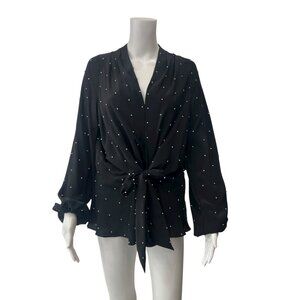 $595 Azeeza Black Studded Blouse Tie Waist Top size Large